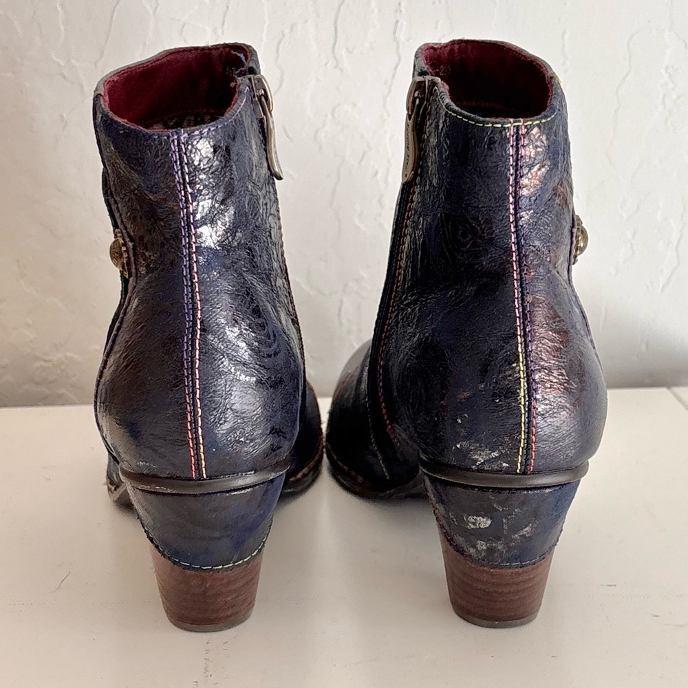 L'Artiste by Spring Step Waterlily Booties Crushed Navy Blue Leather, Sz 40/9.5 - Picture 6 of 11